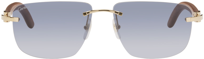 Cartier Brown & Gold Square Sunglasses In Gray