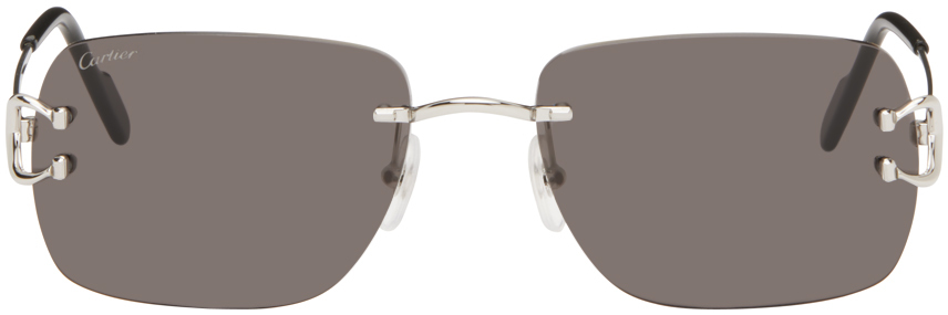 Shop Cartier Silver Square Sunglasses In Silver-silver-grey