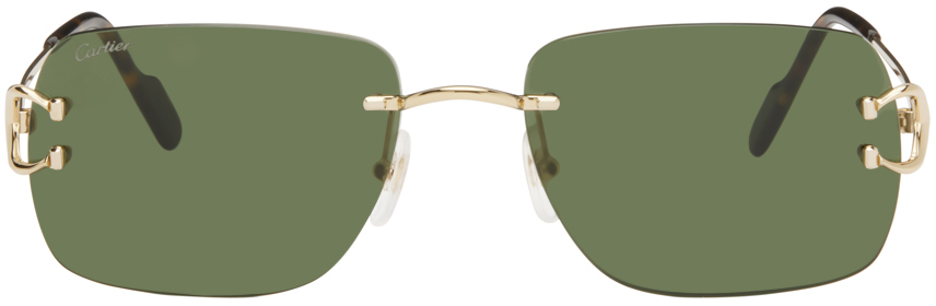 Cartier Gold Square Sunglasses In Gold-gold-green