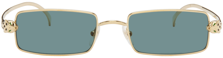 Cartier Gold Rectangular Sunglasses In Gold-gold-green