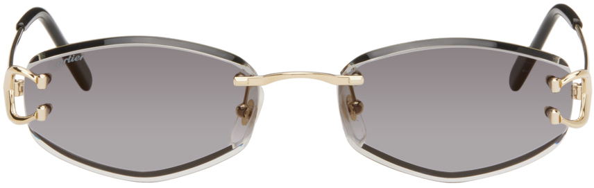 Cartier Gold Oval Sunglasses In Gold-gold-grey