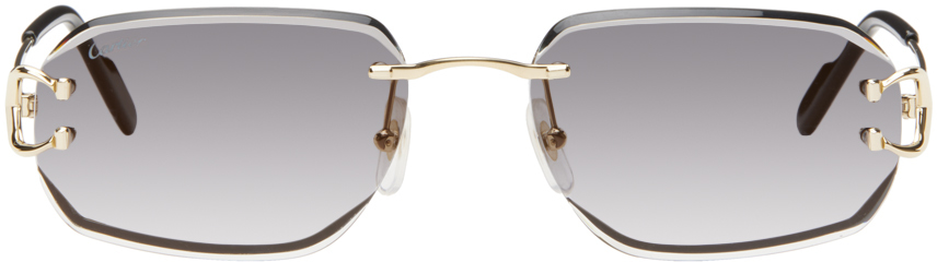 Shop Cartier Gold & Gray 'signature C De ' Ct0468s Sunglasses In Gold-gold-grey