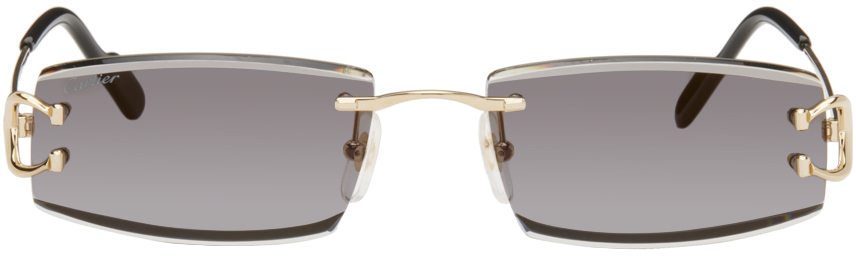Cartier Gold Rectangular Sunglasses In Gray