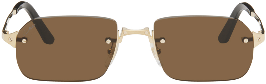 Cartier Gold Rectangular Sunglasses In Brown