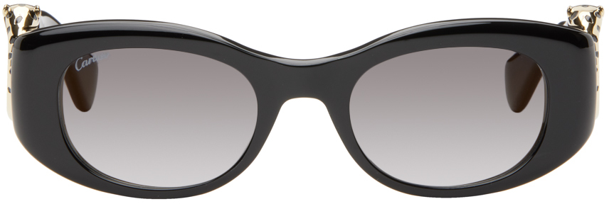 Shop Cartier Black 'panthère De ' Ct0472s Sunglasses In Black-black-grey