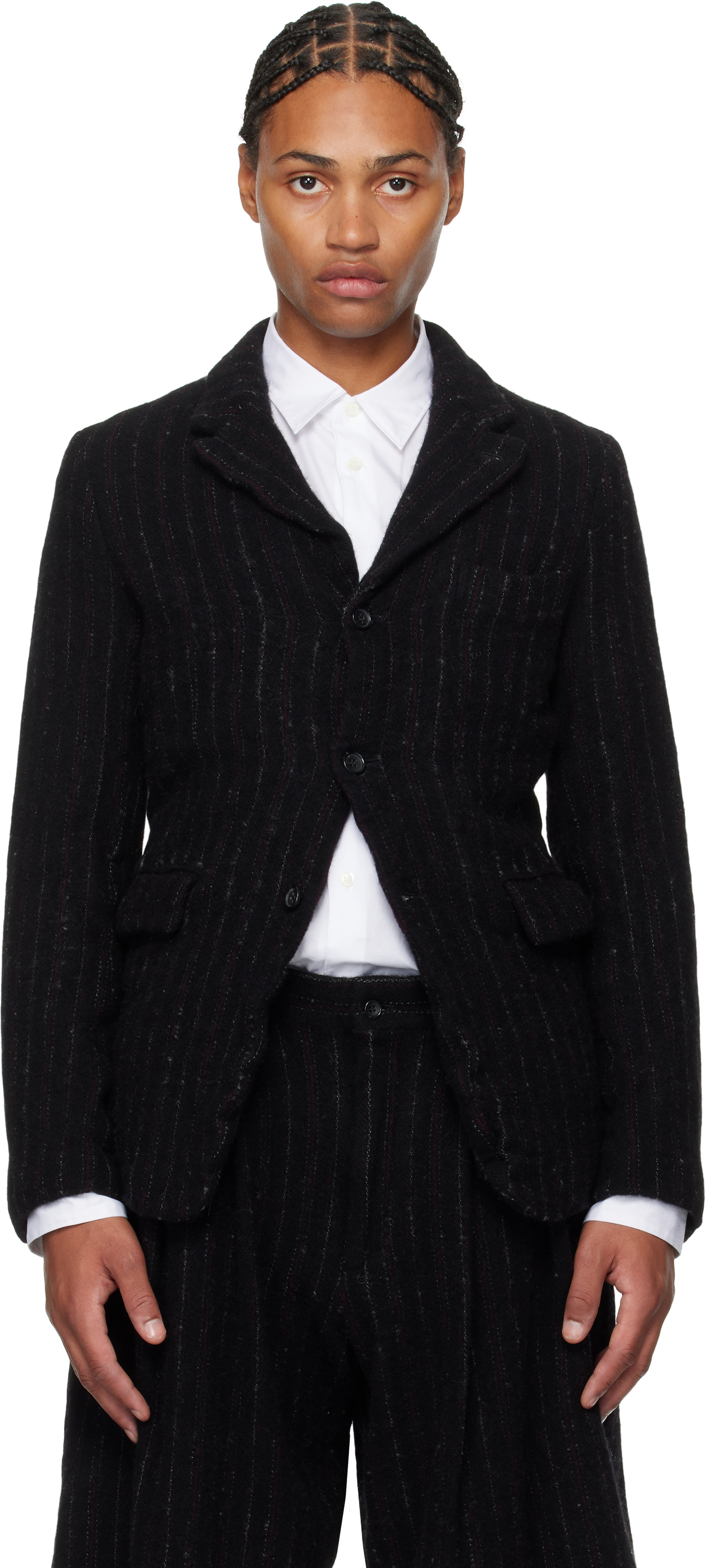 Comme Des Garçons Homme Deux Black Wool Stripe Blazer In Black/red/natural