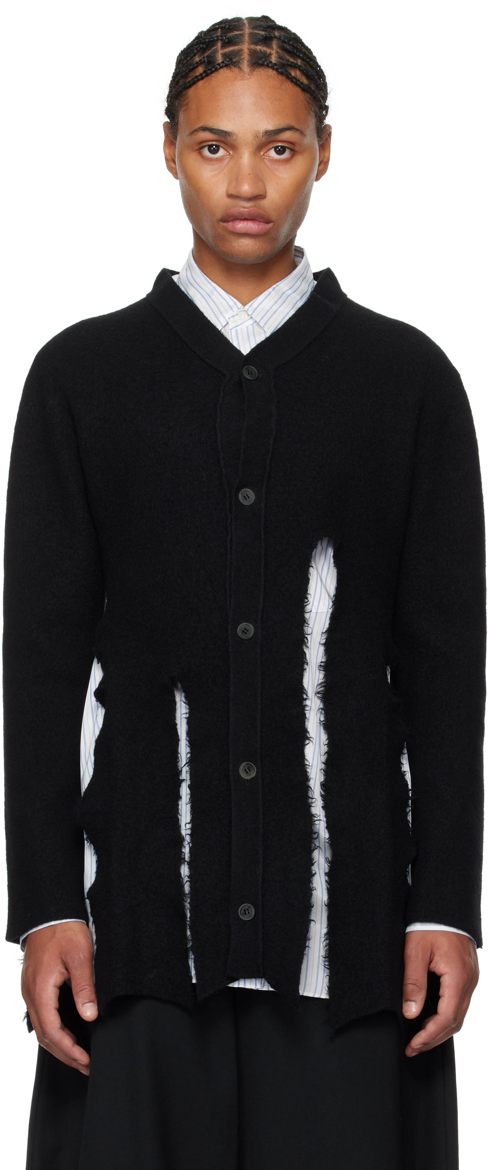 Comme Des Garçons Homme Deux Black Worsted Wool Cardigan