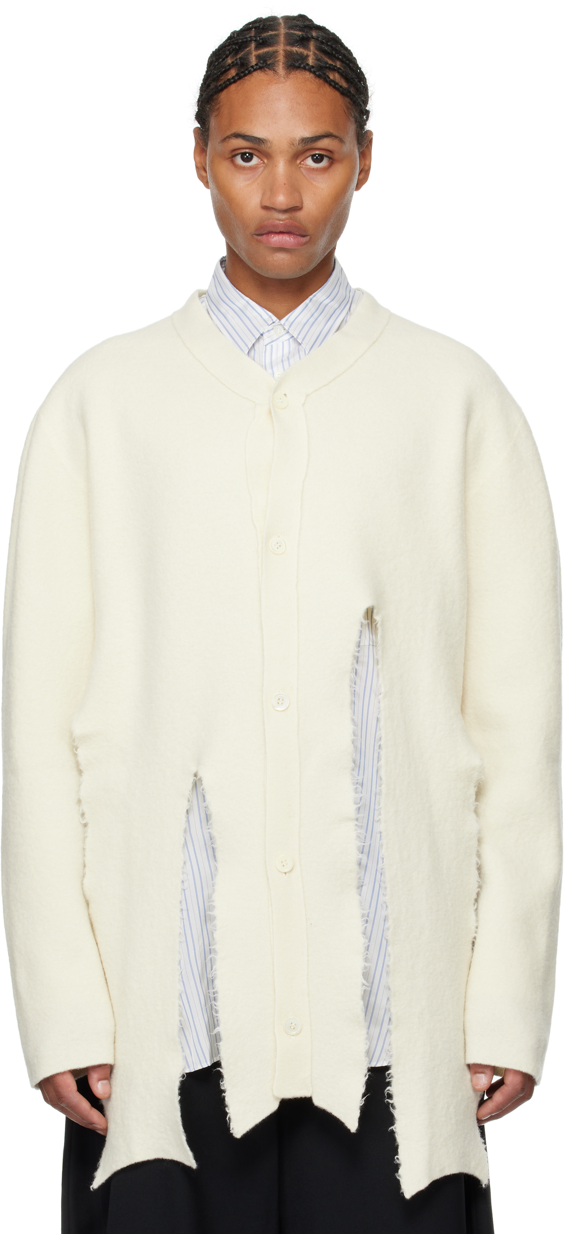 Comme Des Garçons Homme Deux Off-white Worsted Wool Cardigan