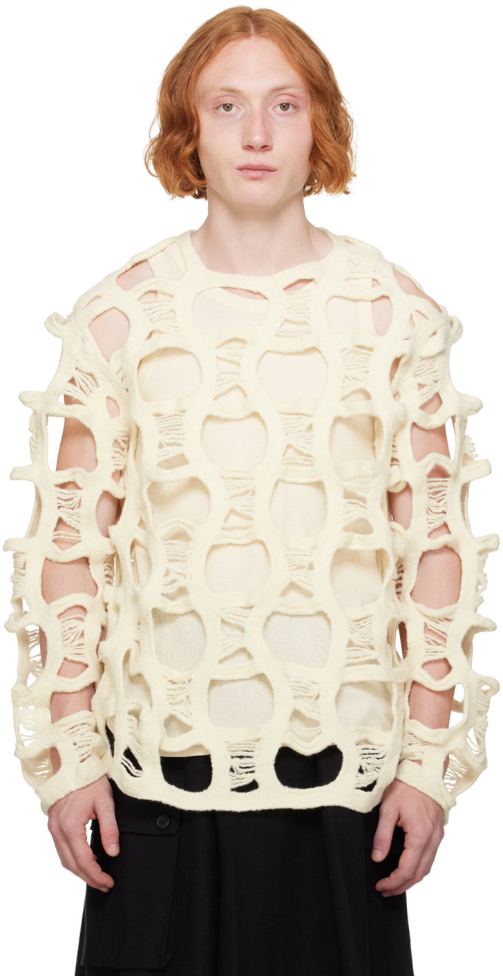 Shop Comme Des Garçons Homme Deux Off-white Cutout Sweater