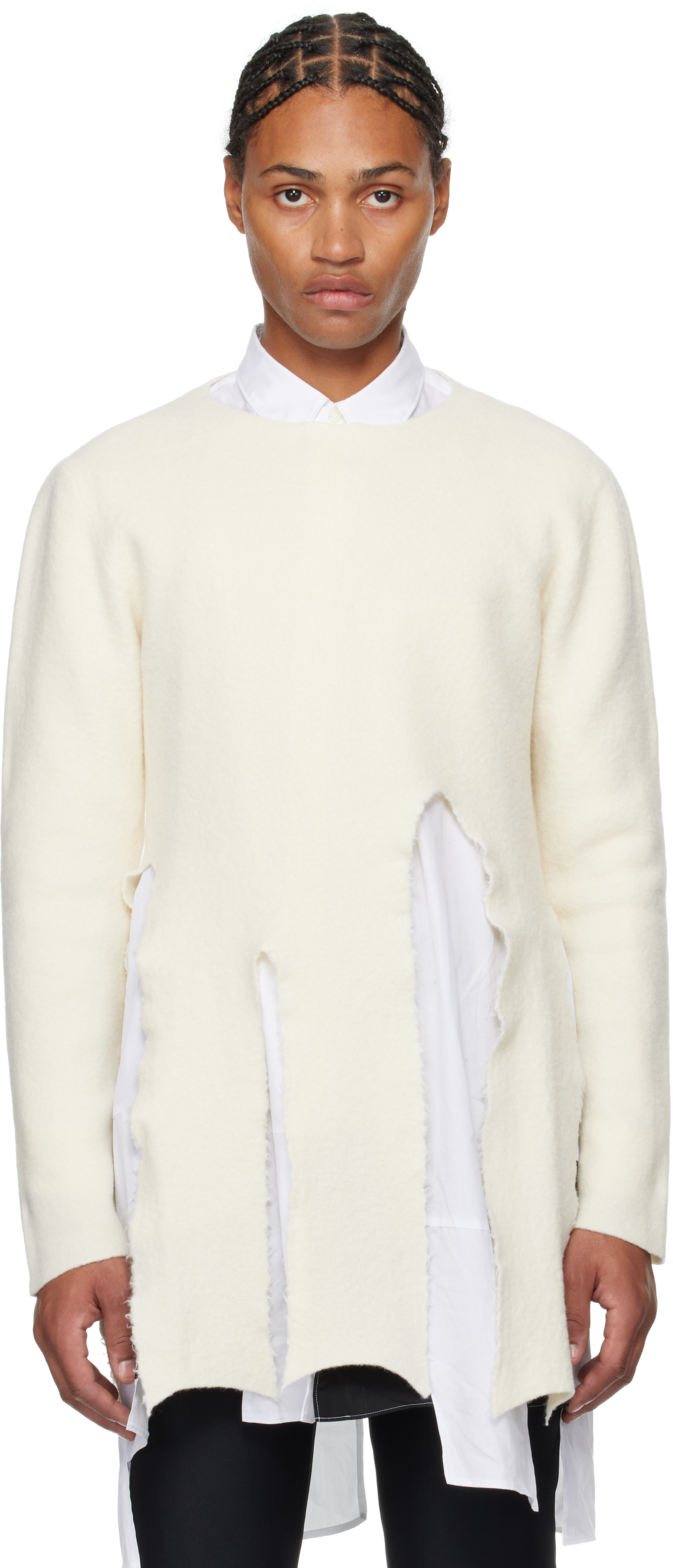 Comme Des Garçons Homme Deux Off-white Worsted Wool Sweater