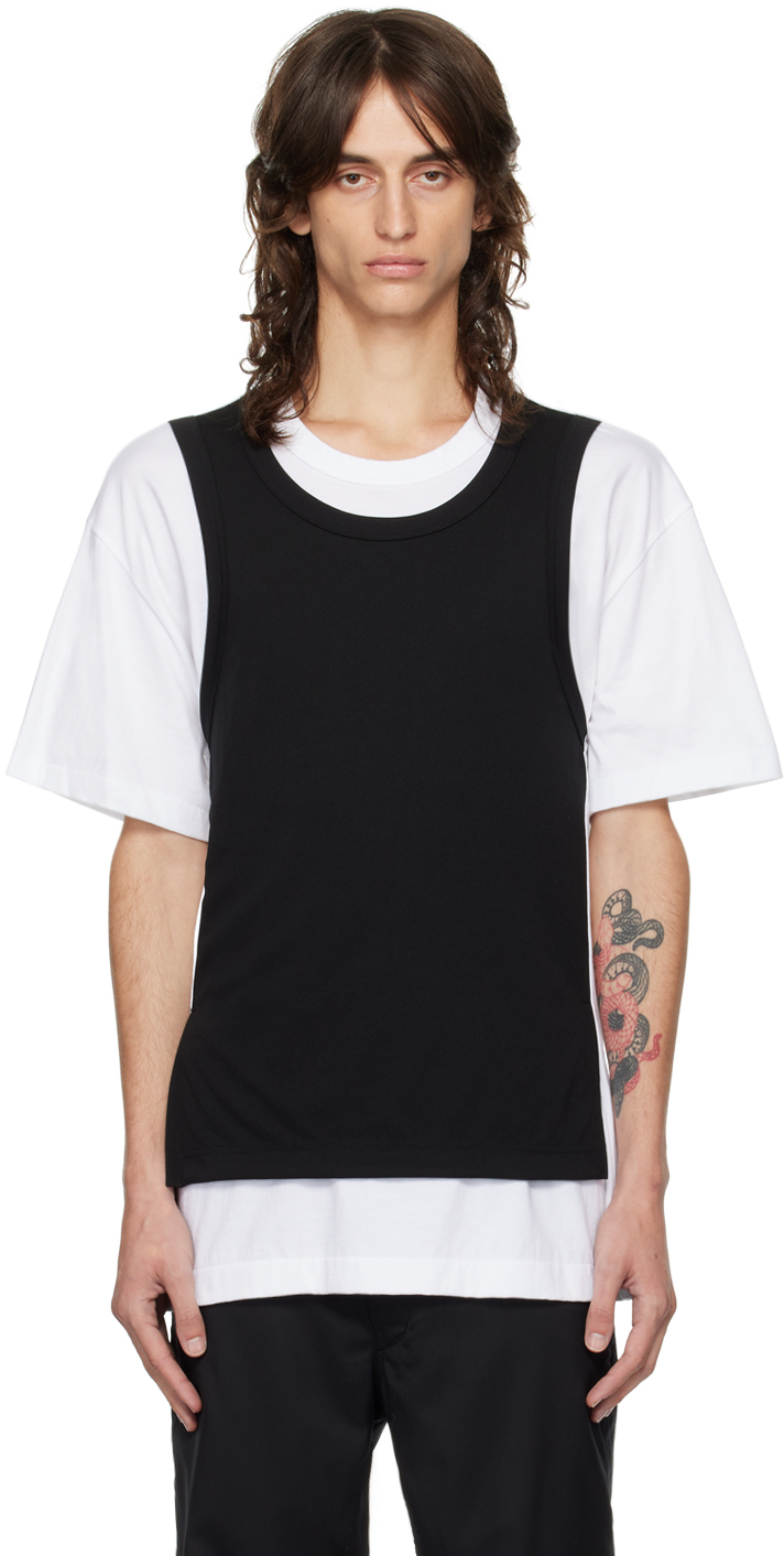 Shop Comme Des Garçons Homme Deux Black & White Layered T-shirt In Black X White