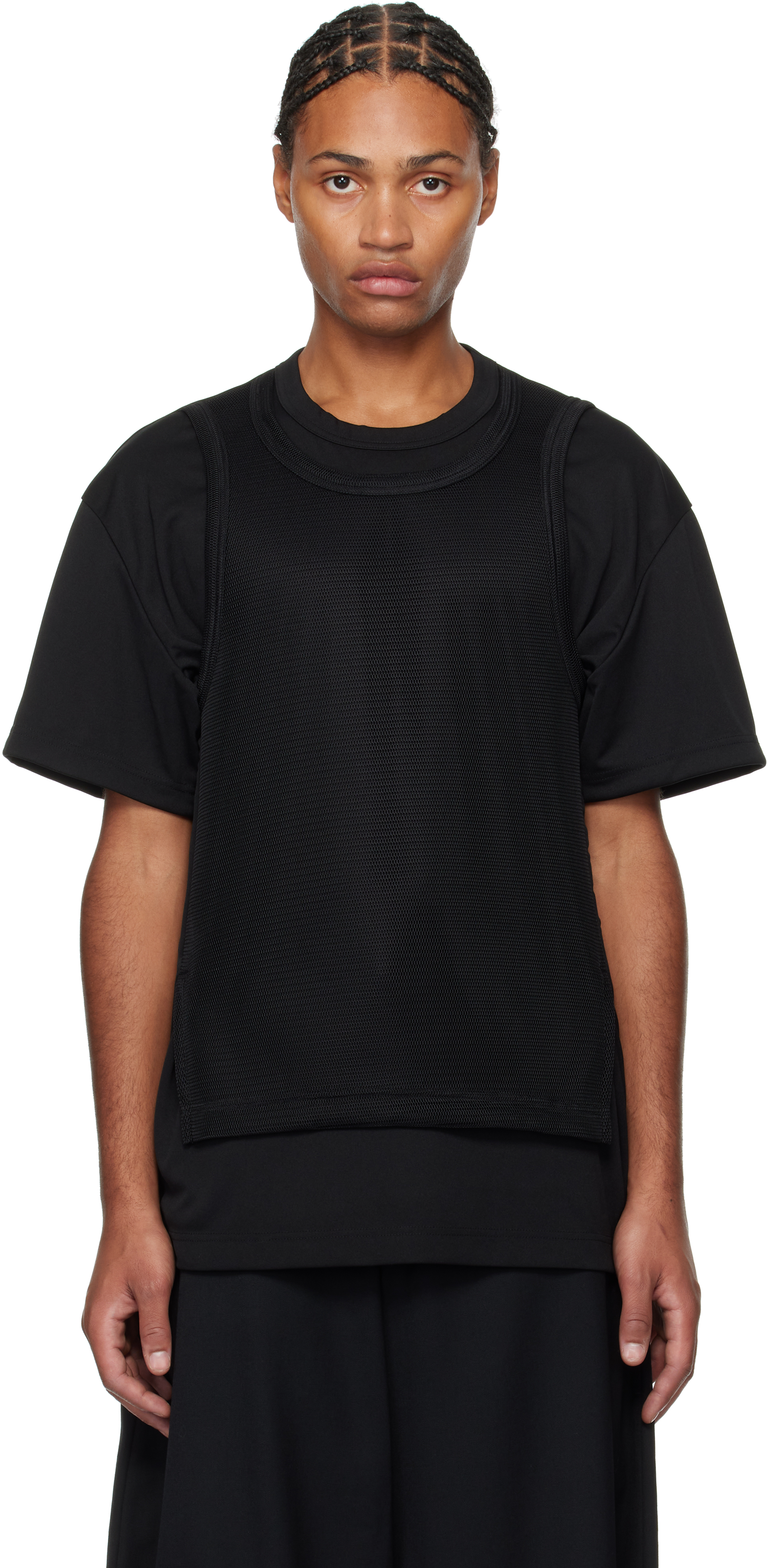 Comme Des Garçons Homme Deux Mesh-panelled T-shirt In Black