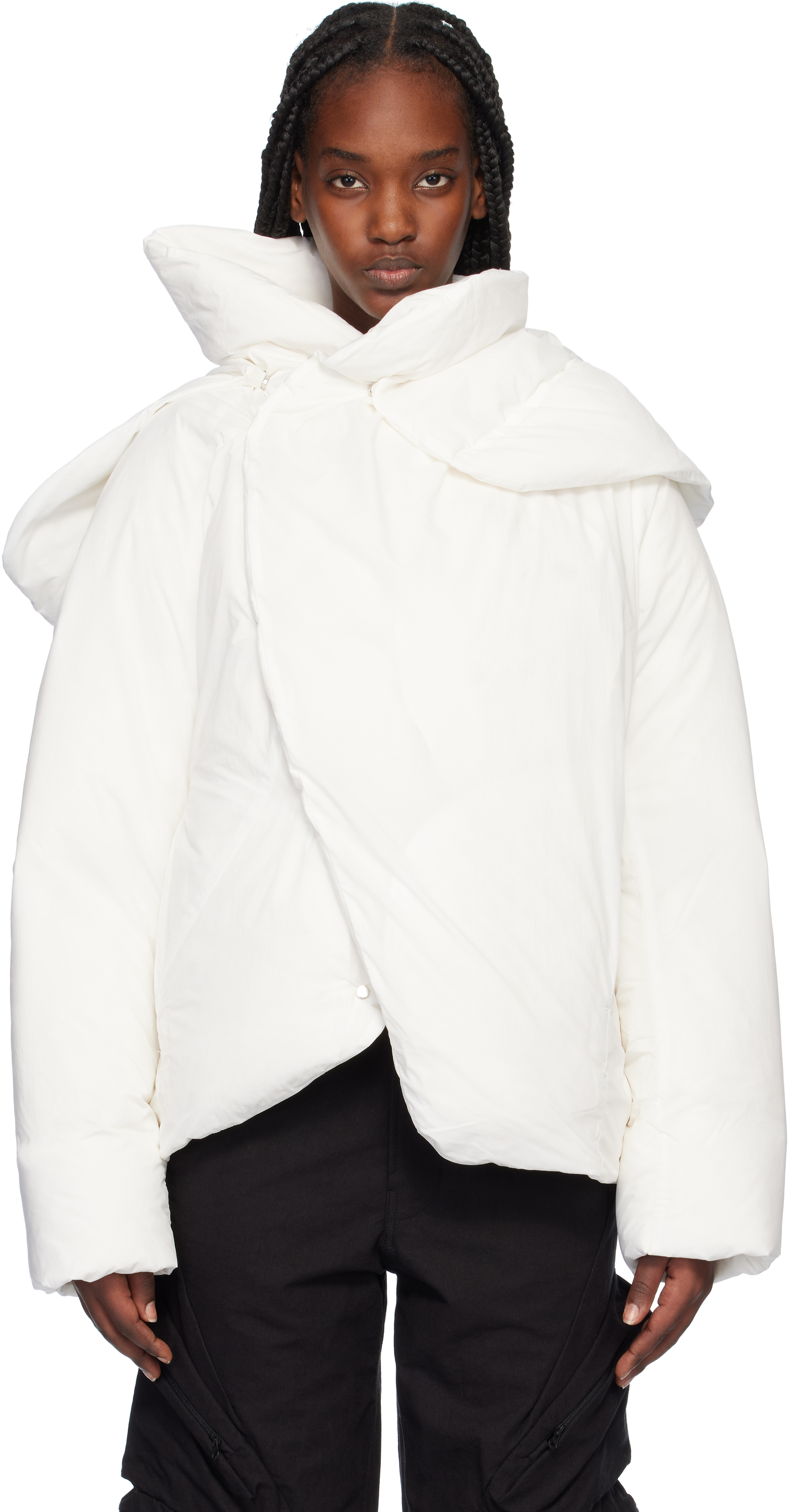 White 7.0 Center Down Jacket by POST ARCHIVE FACTION (PAF