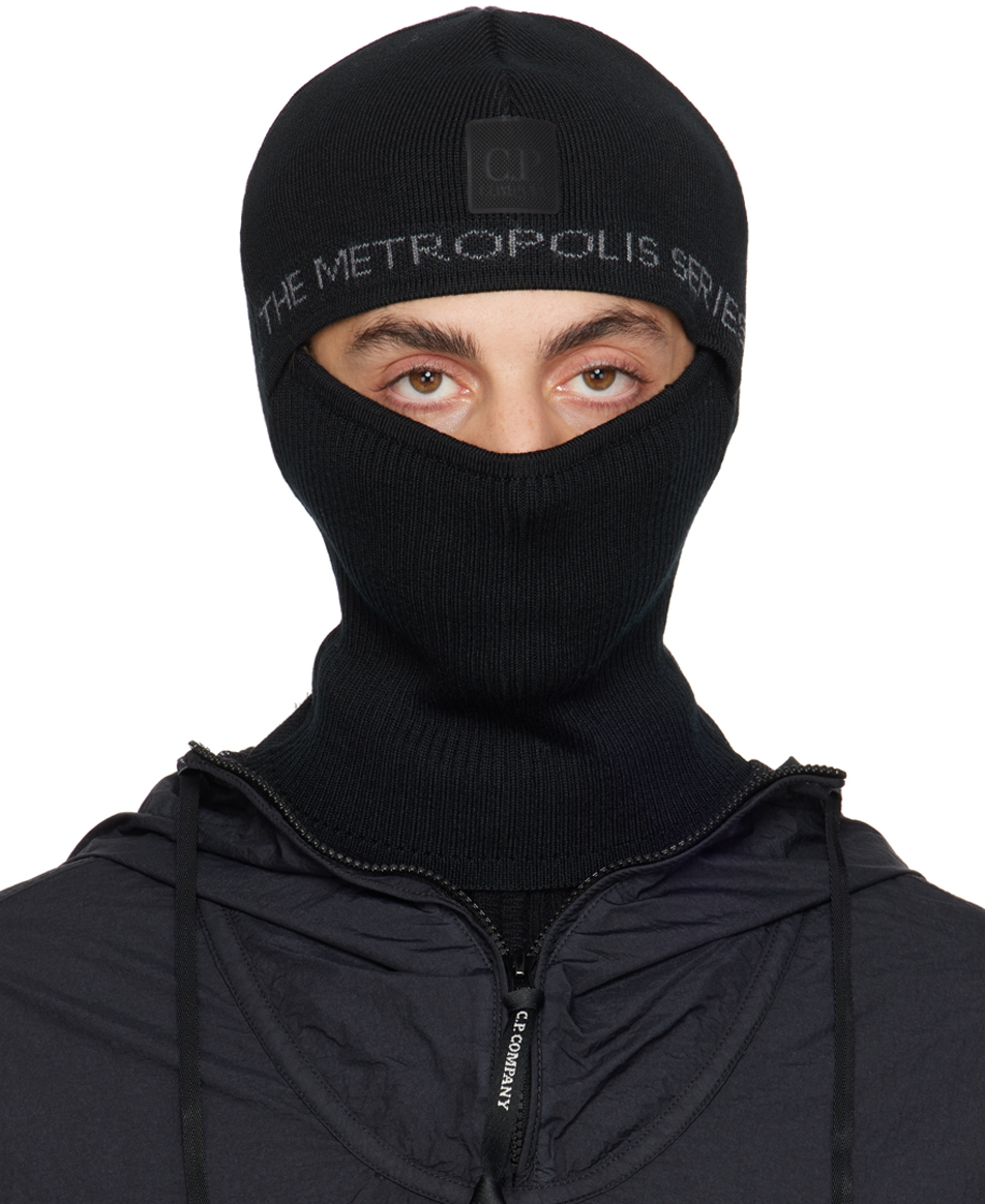 C.p. Company Black Re-wool Balaclava In 999 Black