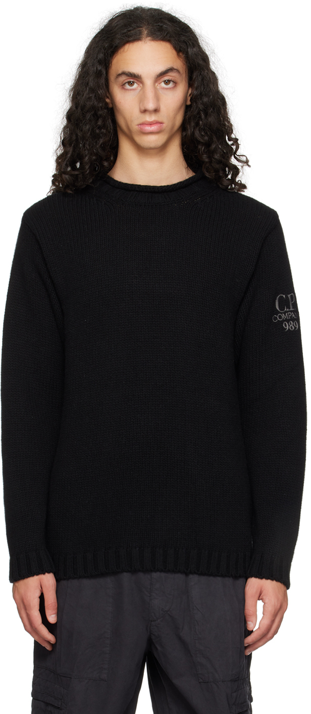C. P. Company Black Embroidered-Logo Sweater