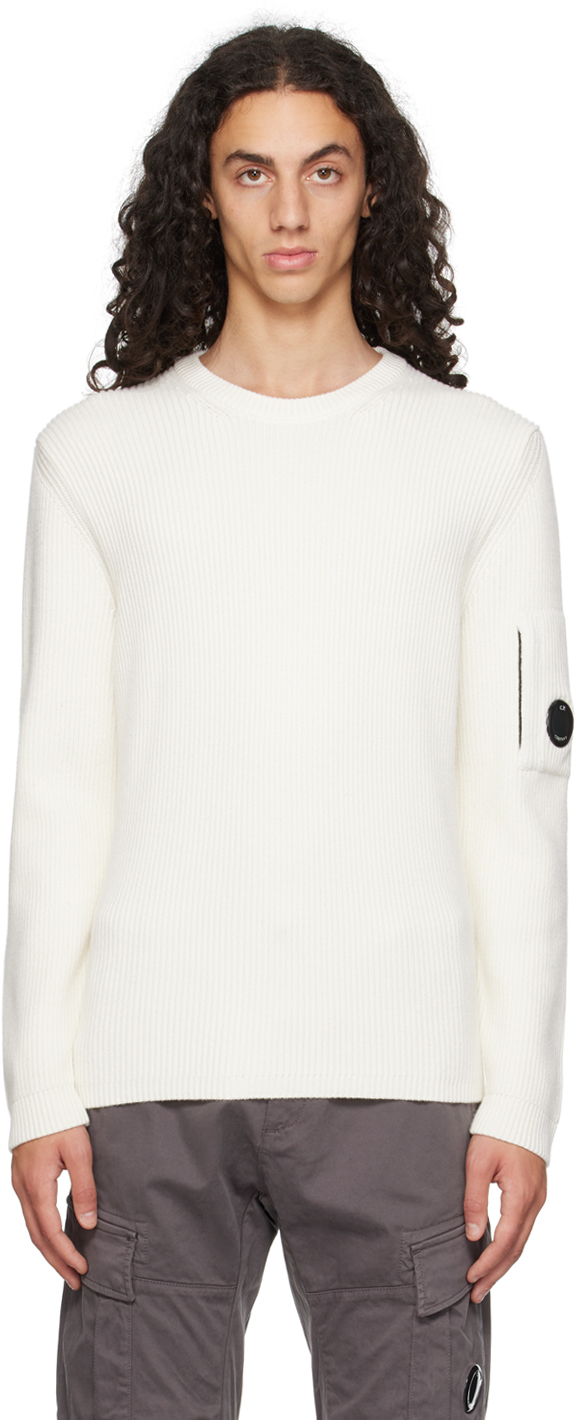 Shop C.p. Company Off-white Lens Sweater In 103 Gauze White