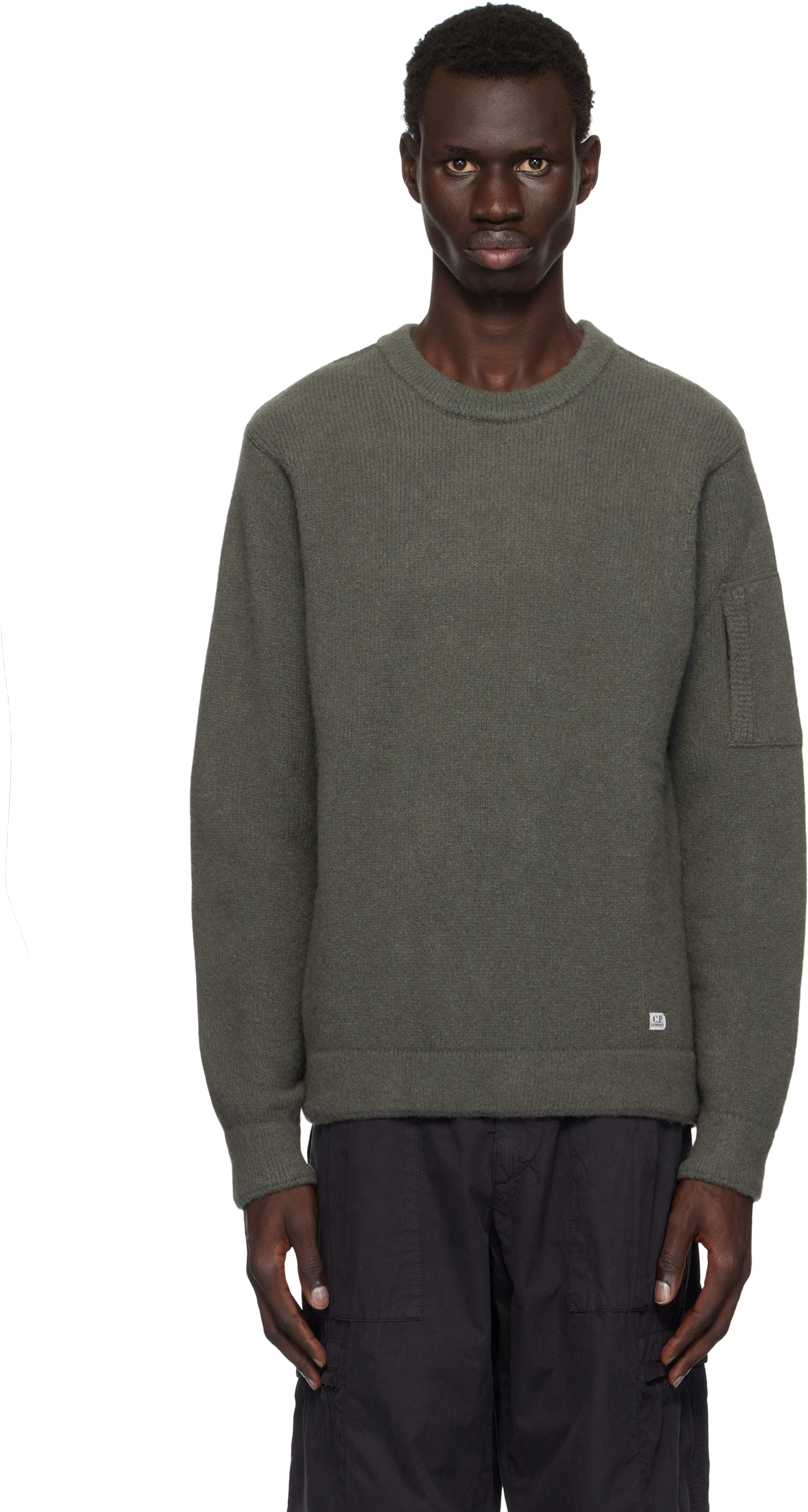 Shop C.p. Company Khaki Crewneck Alpaca Sweater In Grape Leaf674