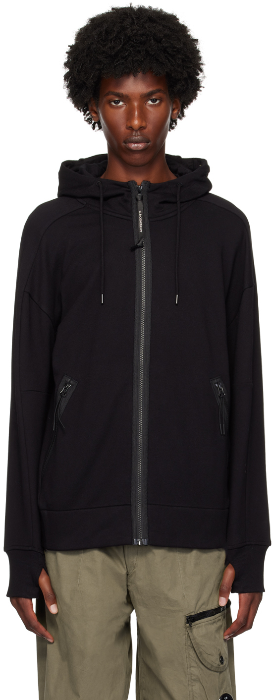 Shop C.p. Company Black Goggle Hoodie In 999 Black