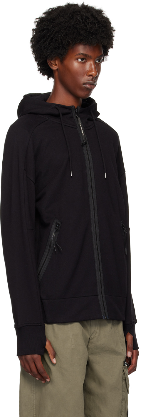 C.p. Company Sweatshirts Hooded Open In Diagonal Raised Fleece Clothing In Black