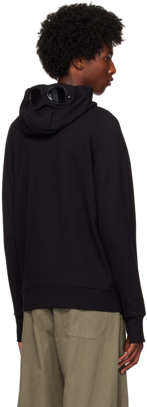 C.p. Company Sweatshirts Hooded Open In Diagonal Raised Fleece Clothing In Black