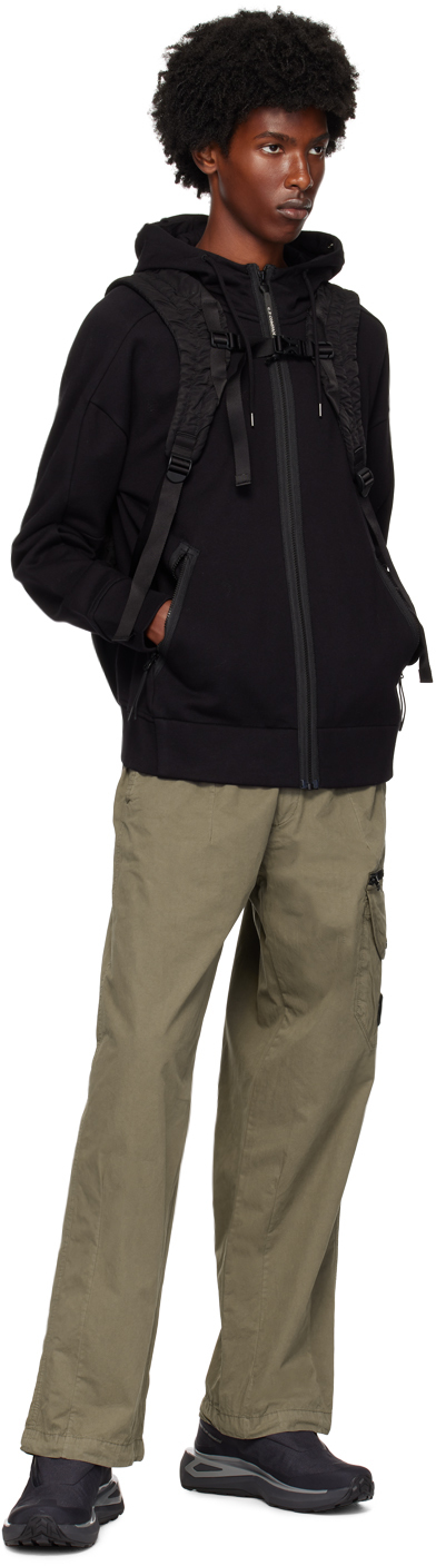 C.p. Company Sweatshirts Hooded Open In Diagonal Raised Fleece Clothing In Black