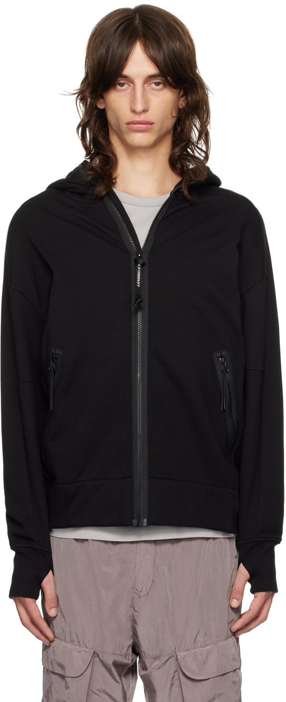 Shop C.p. Company Black Goggle Hoodie In 999 Black