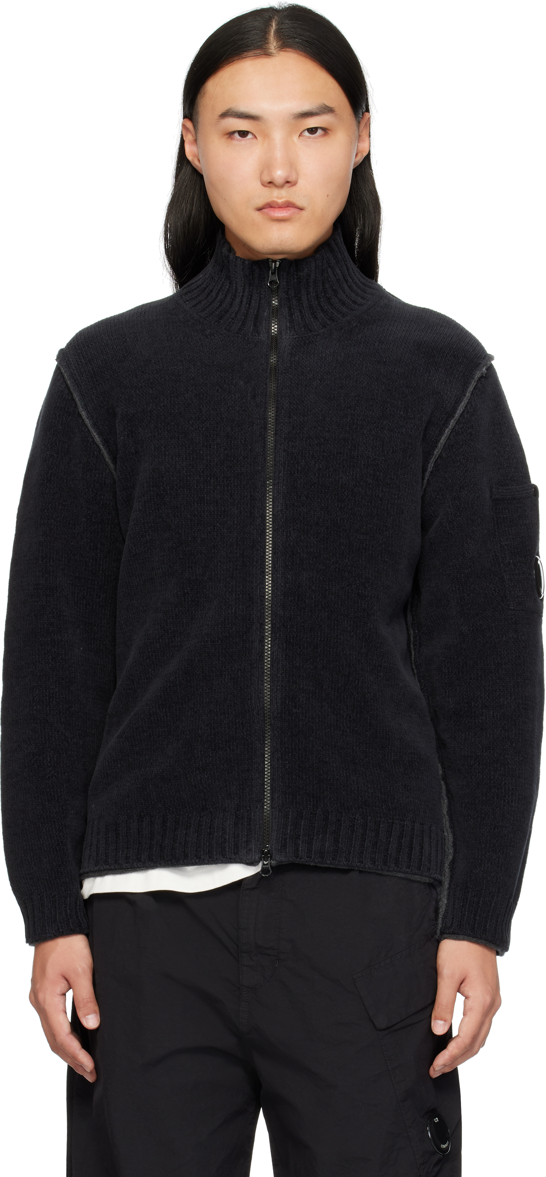 C. P. Company Black Double Zipped Knit Sweater