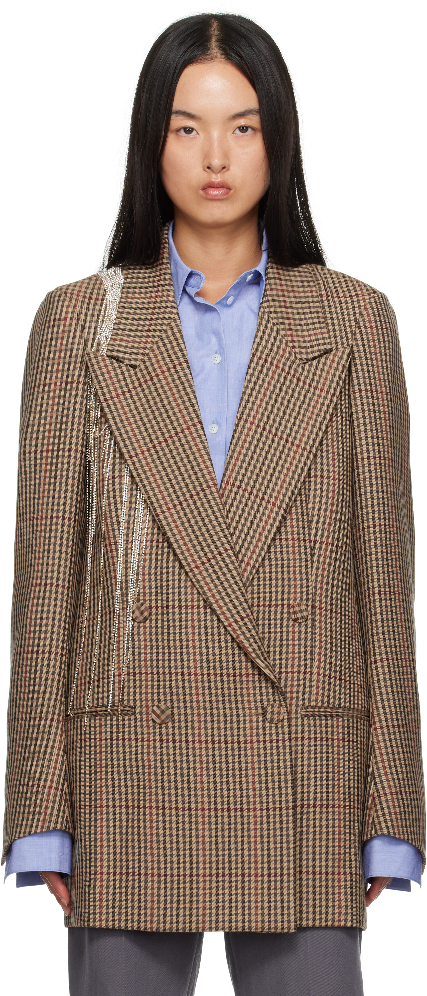 Shop Dries Van Noten Beige Checked Blazer In 701 Rust