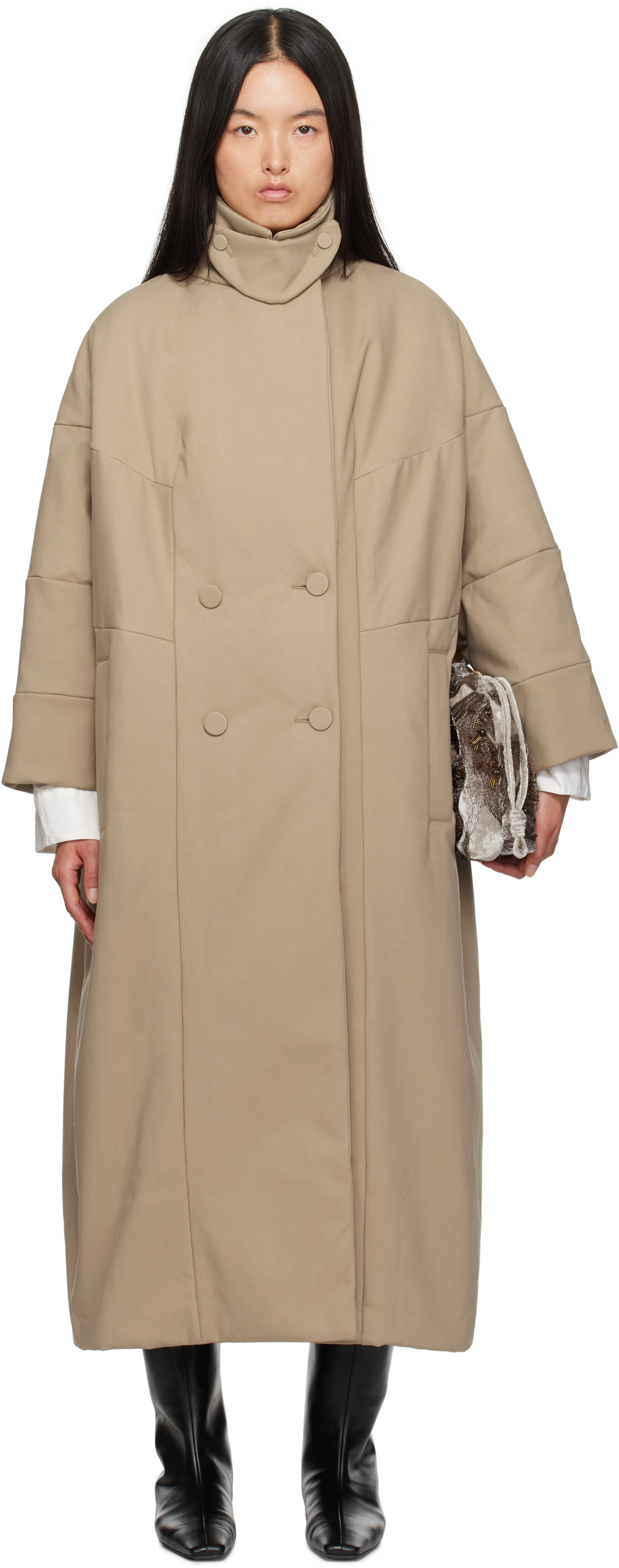 Shop Dries Van Noten Beige Long Cocoon Coat In 102 Camel