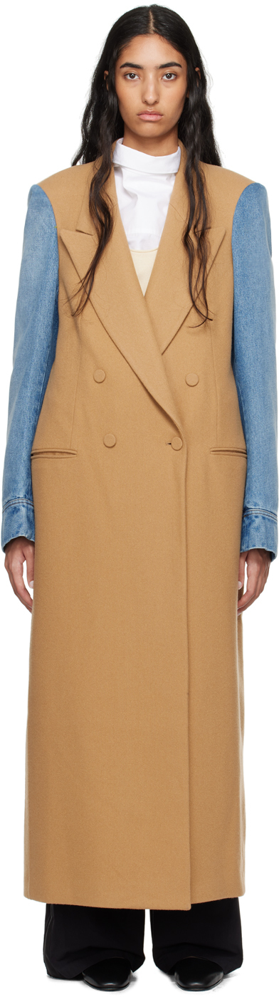 Shop Dries Van Noten Blue & Tan Wool & Denim Coat In 102 Camel