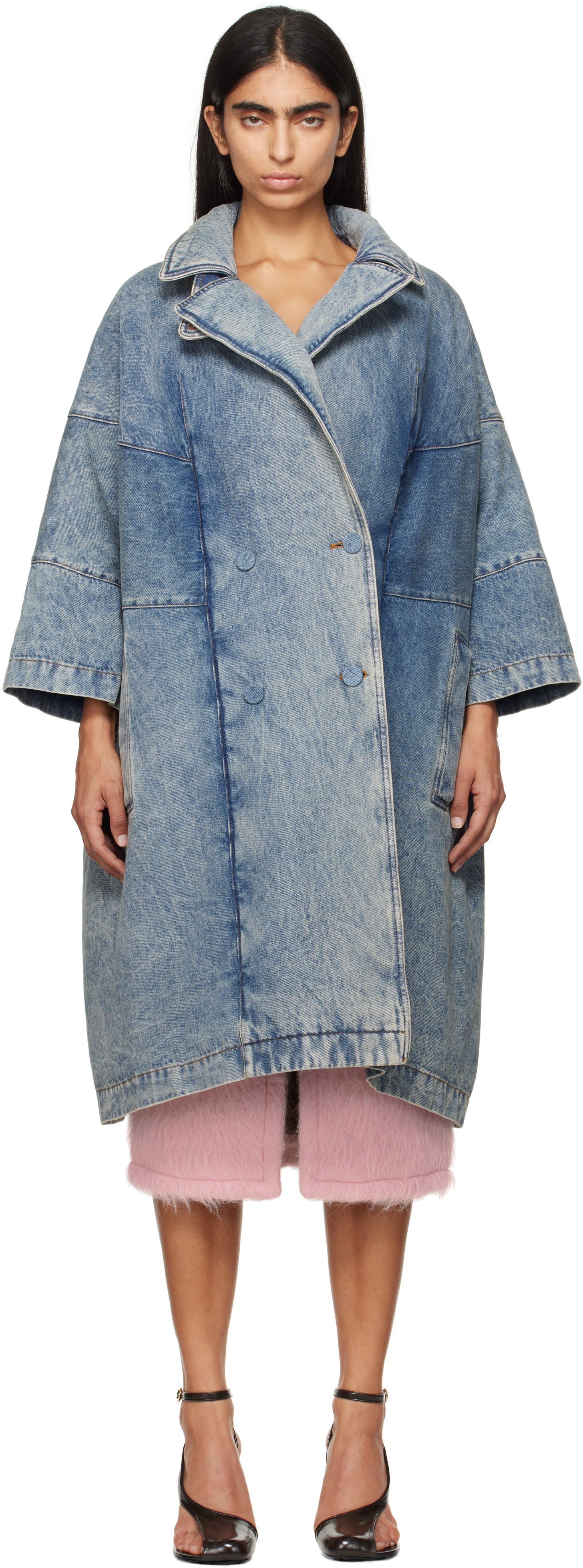 Shop Dries Van Noten Blue Long Denim Coat In 565 Ice Blue