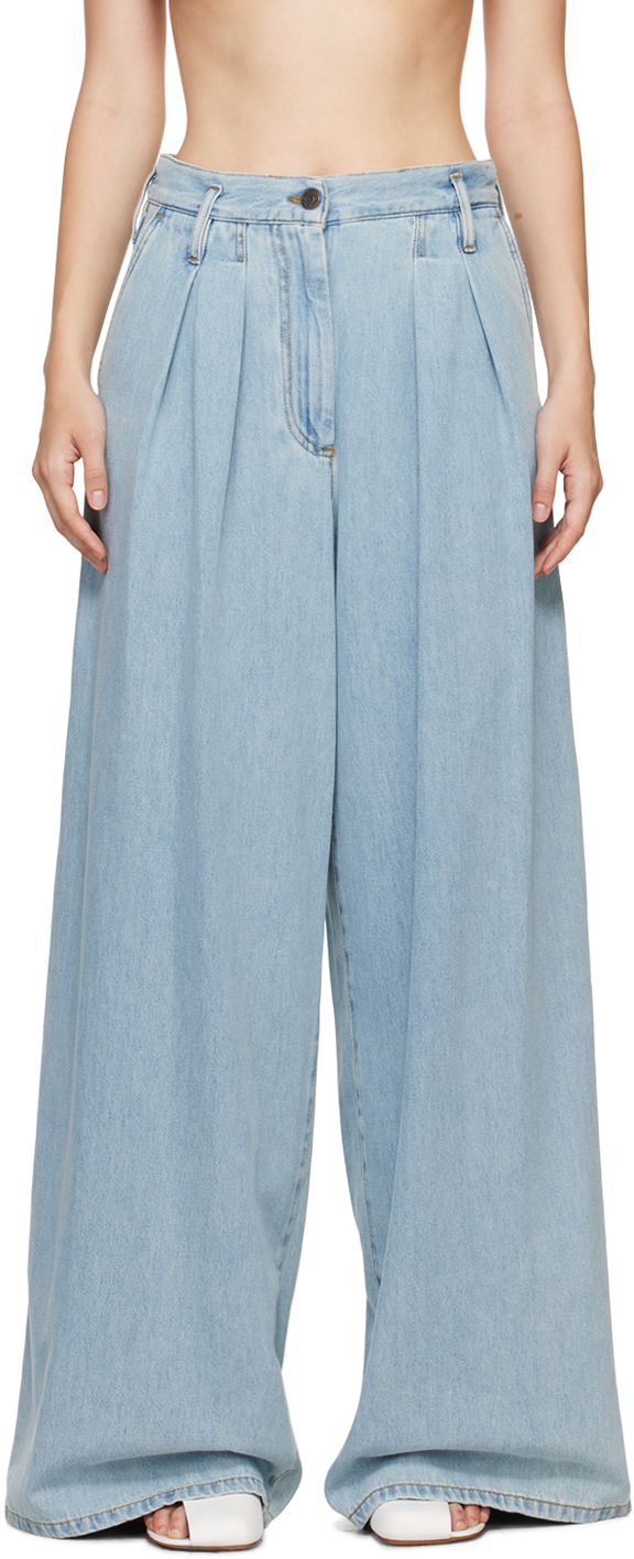 Blue Wide Pleated Jeans