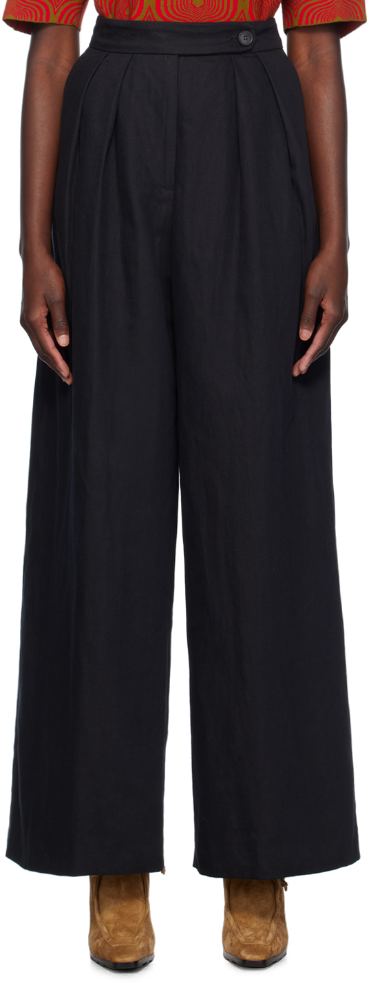 Shop Dries Van Noten Black Wide Pleated Trousers In 900 Black