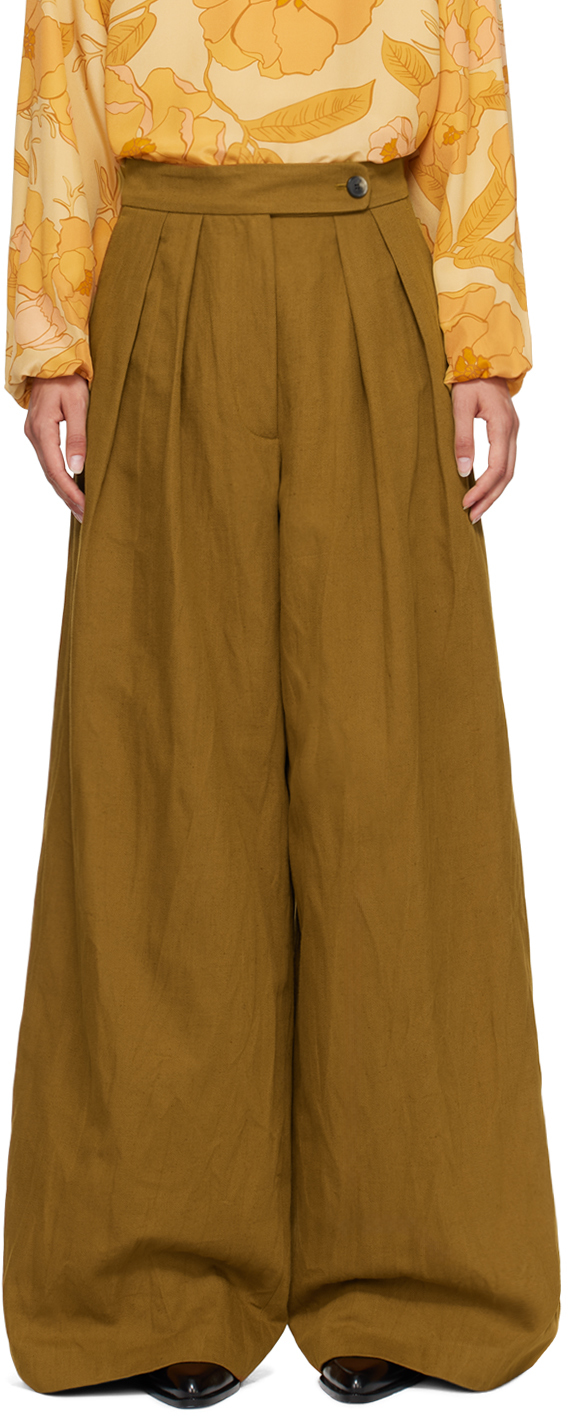 Shop Dries Van Noten Brown Pleated Trousers In 105 Umber