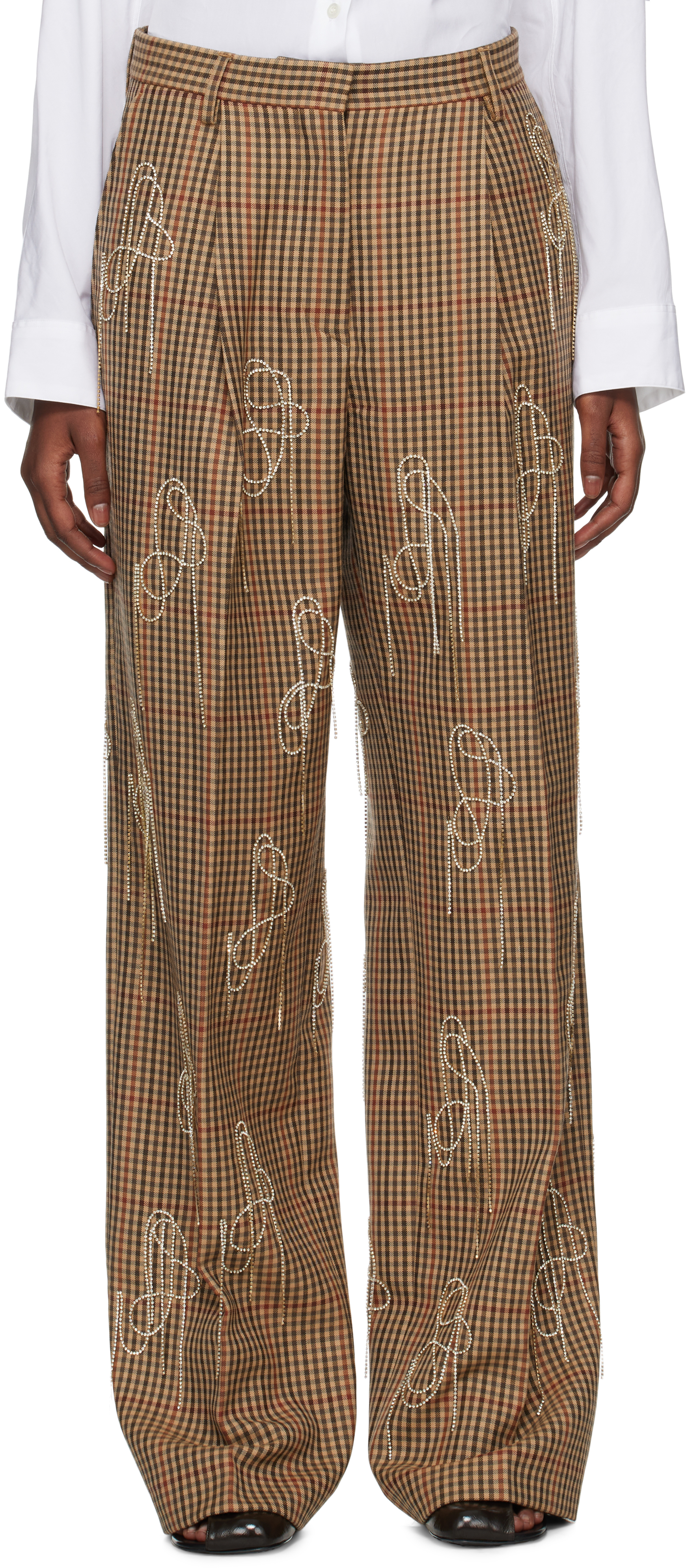 Shop Dries Van Noten Tan Porter Emb Trousers In 701 Rust