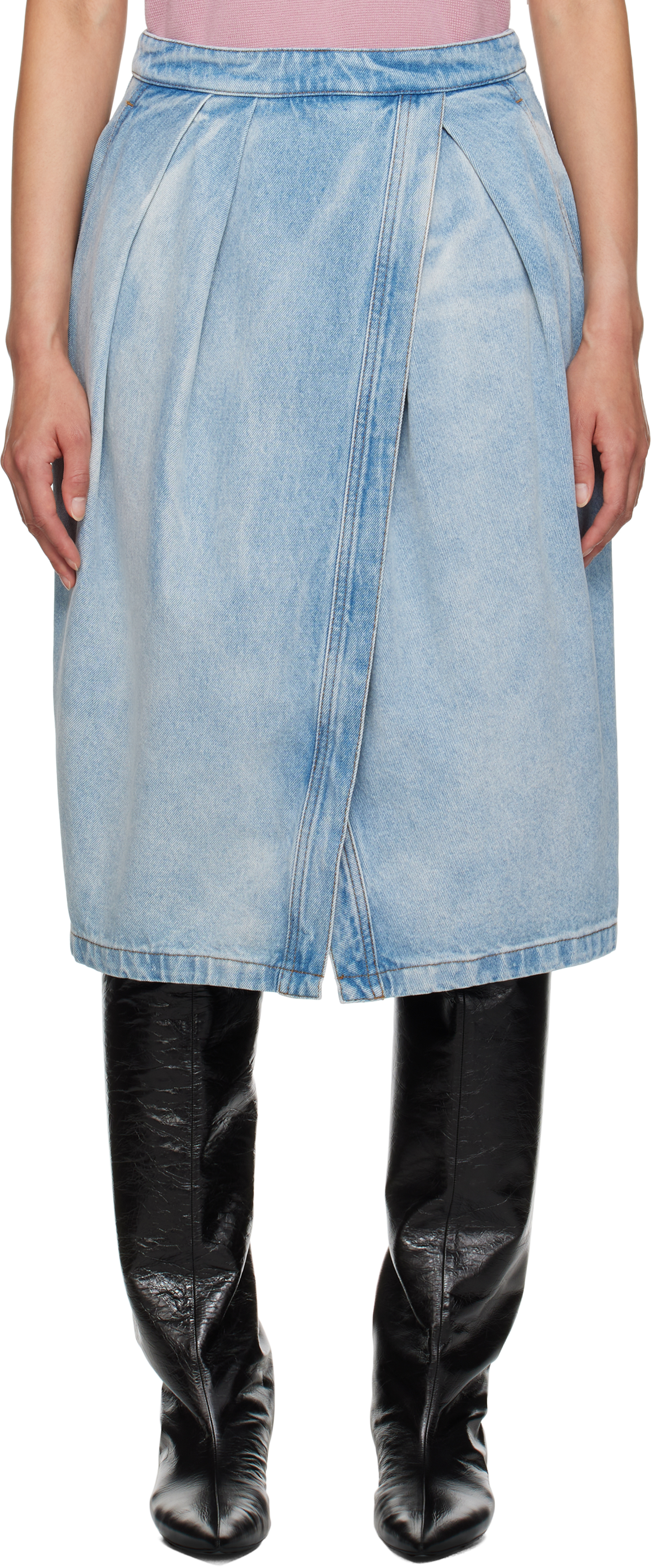 Shop Dries Van Noten Blue Denim Knotted Midi Skirt In 514 Light Blue