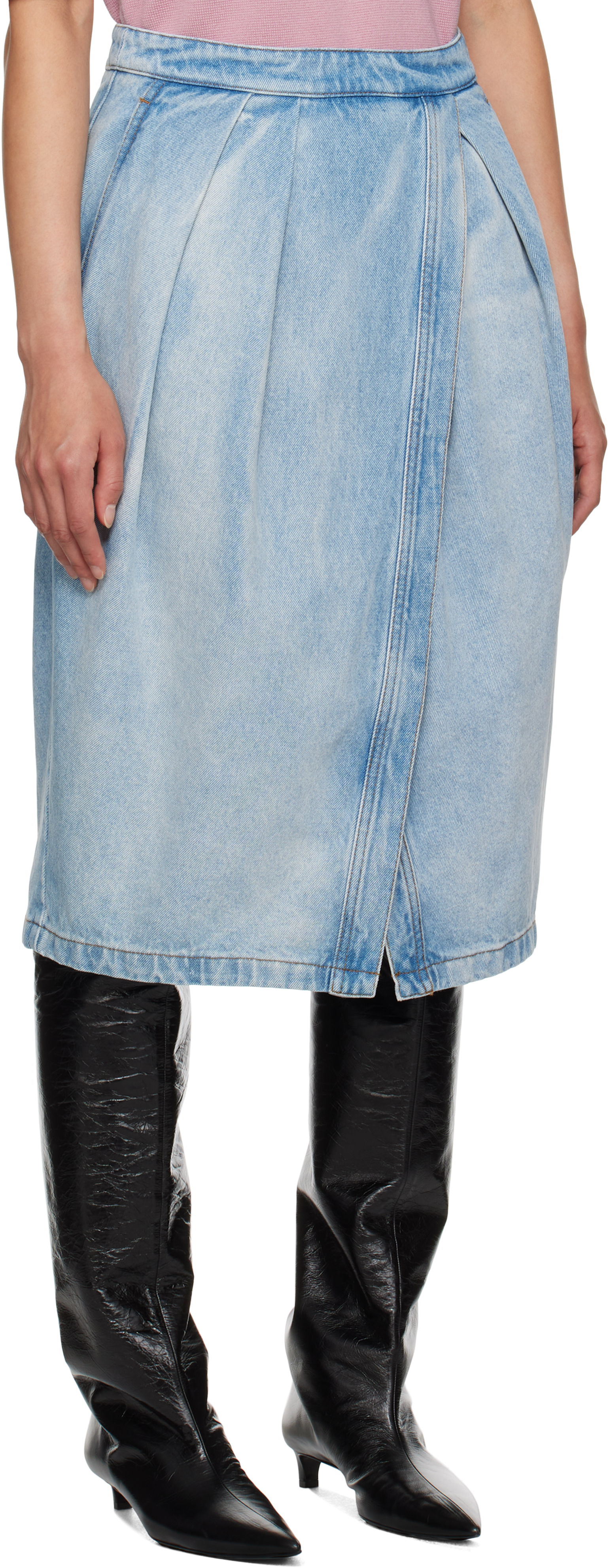 Shop Dries Van Noten Blue Denim Knotted Midi Skirt In 514 Light Blue