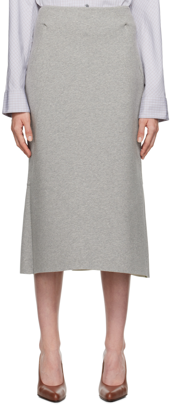 Shop Dries Van Noten Gray Neoprene Tailored Midi Skirt In 813 Grey Melange