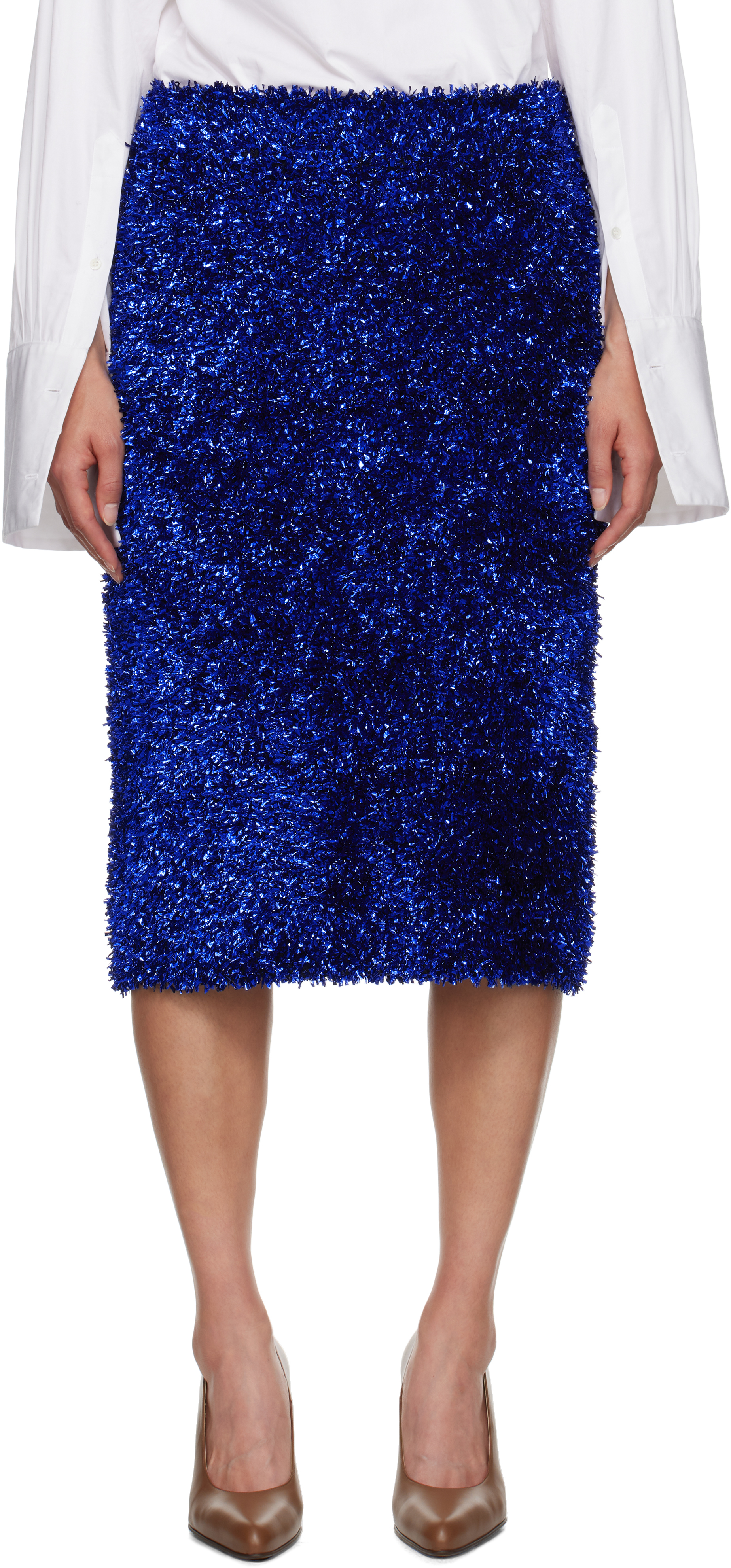 Shop Dries Van Noten Blue Tinsel Midi Skirt In 512 King Blue