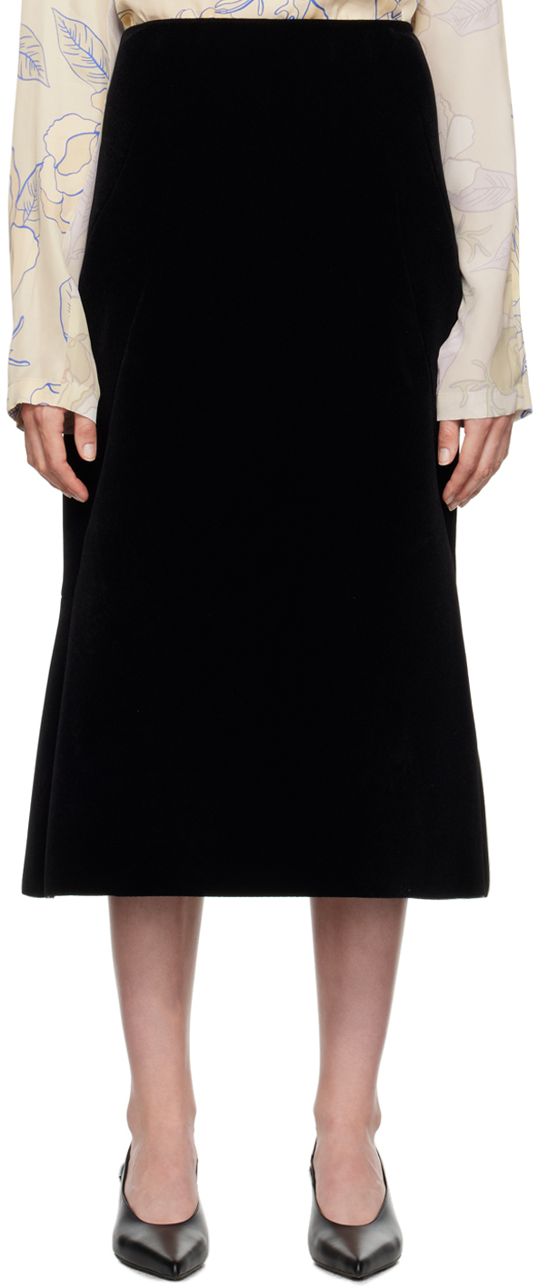 Shop Dries Van Noten Black Velvet Tailored Midi Skirt In 900 Black