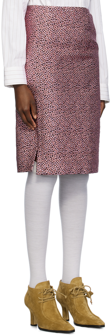 Shop Dries Van Noten Pink & Black Jacquard Midi Skirt In 305 Pink