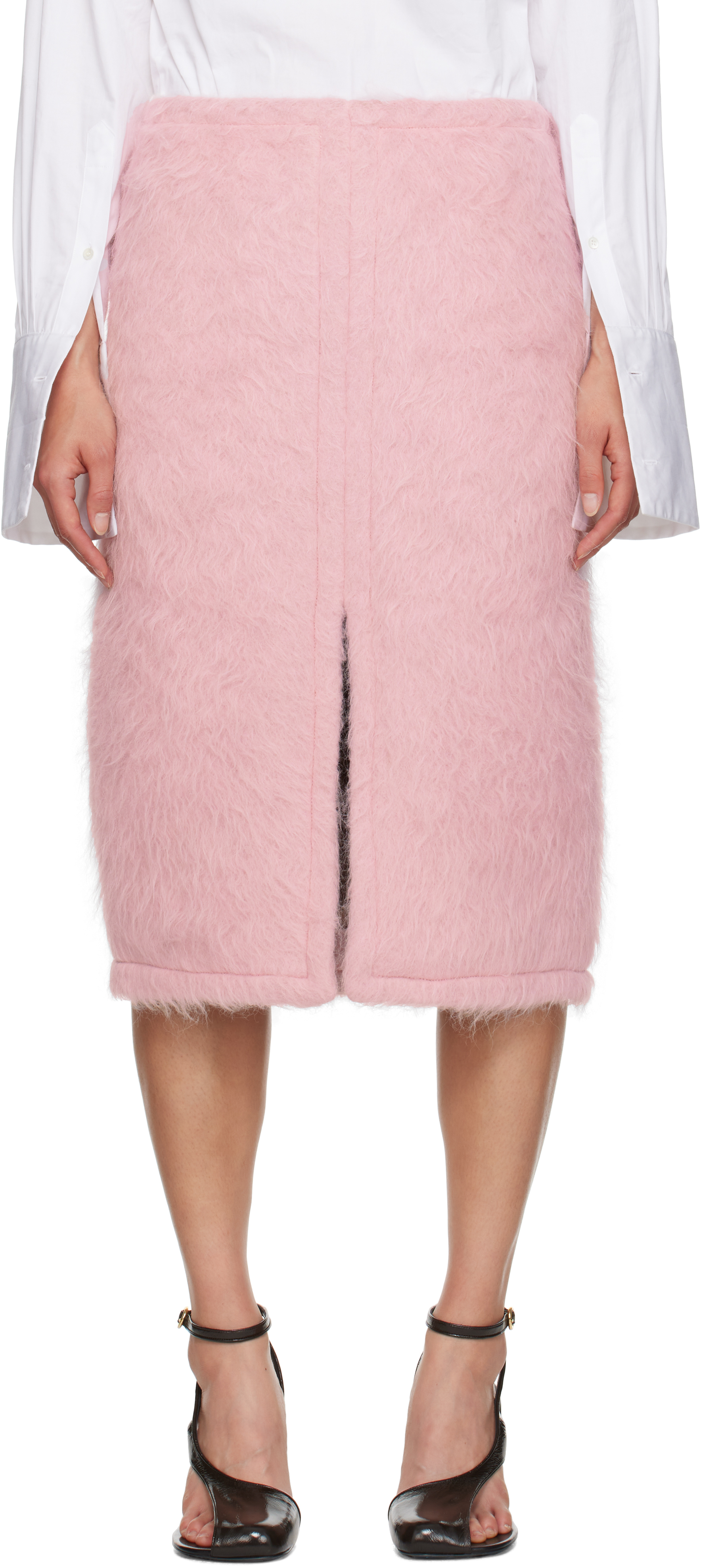 Shop Dries Van Noten Pink Faux-fur Midi Skirt In 305 Pink