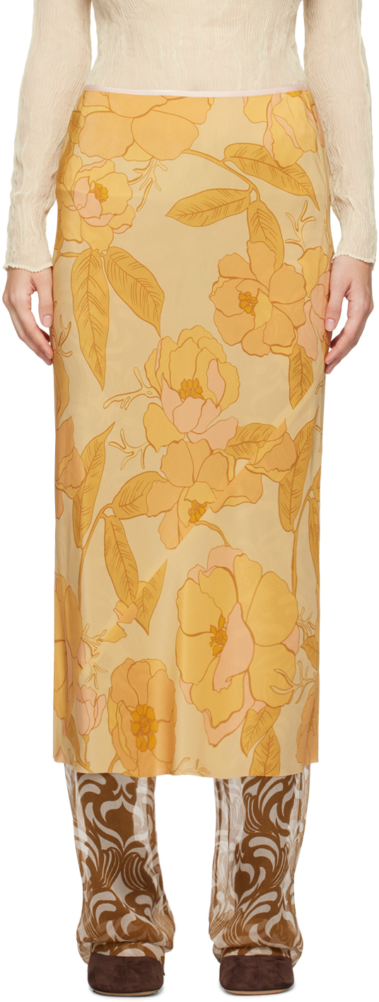 Dries Van Noten Yellow Printed Midi Skirt In 202 Yellow