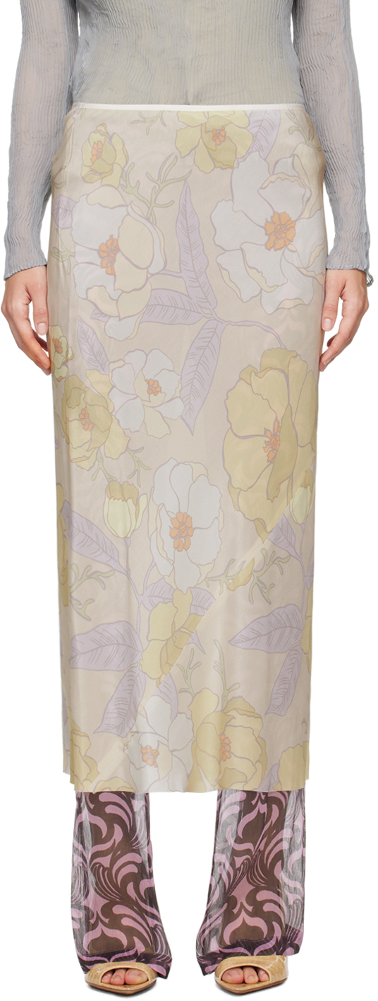 Shop Dries Van Noten Off-white Printed Midi Skirt In 100 Cream