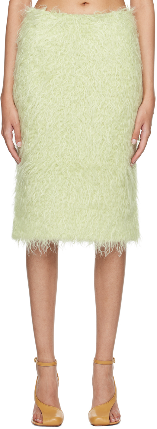 Shop Dries Van Noten Green Mohair Faux-fur Midi Skirt In 608 Mint