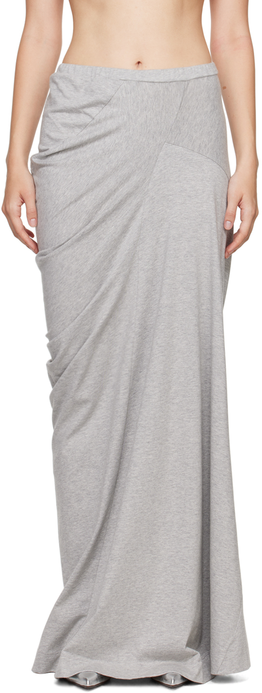 Gray Draped Cotton Maxi Skirt