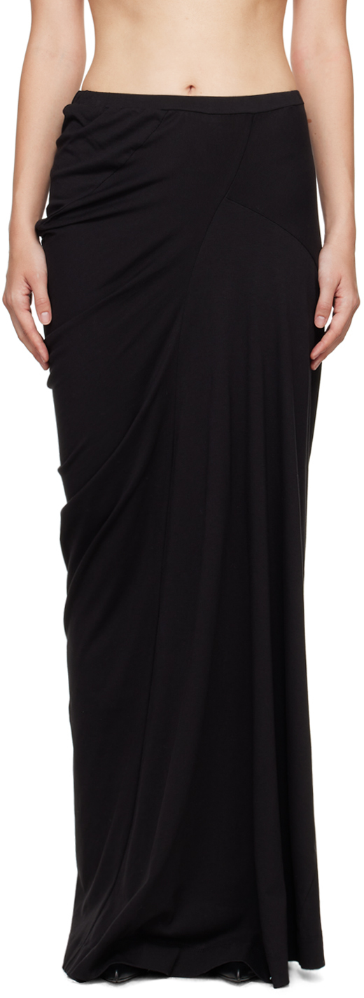 Black Draped Cotton Maxi Skirt