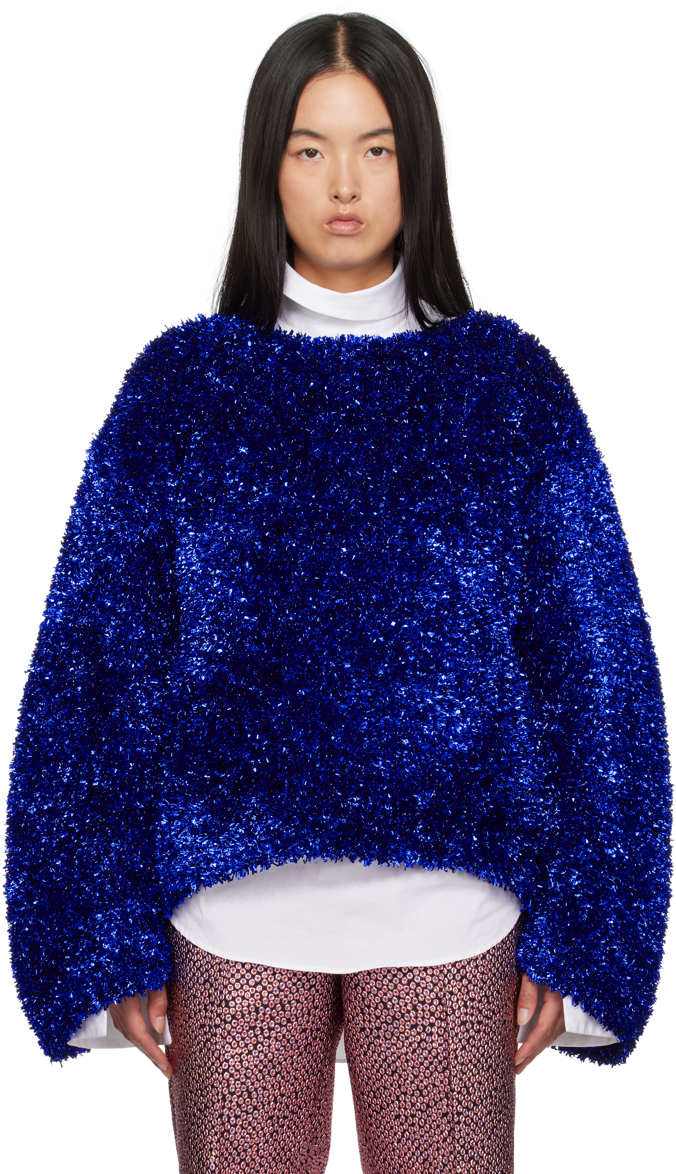 Shop Dries Van Noten Blue Tinsel Sweater In 512 King Blue