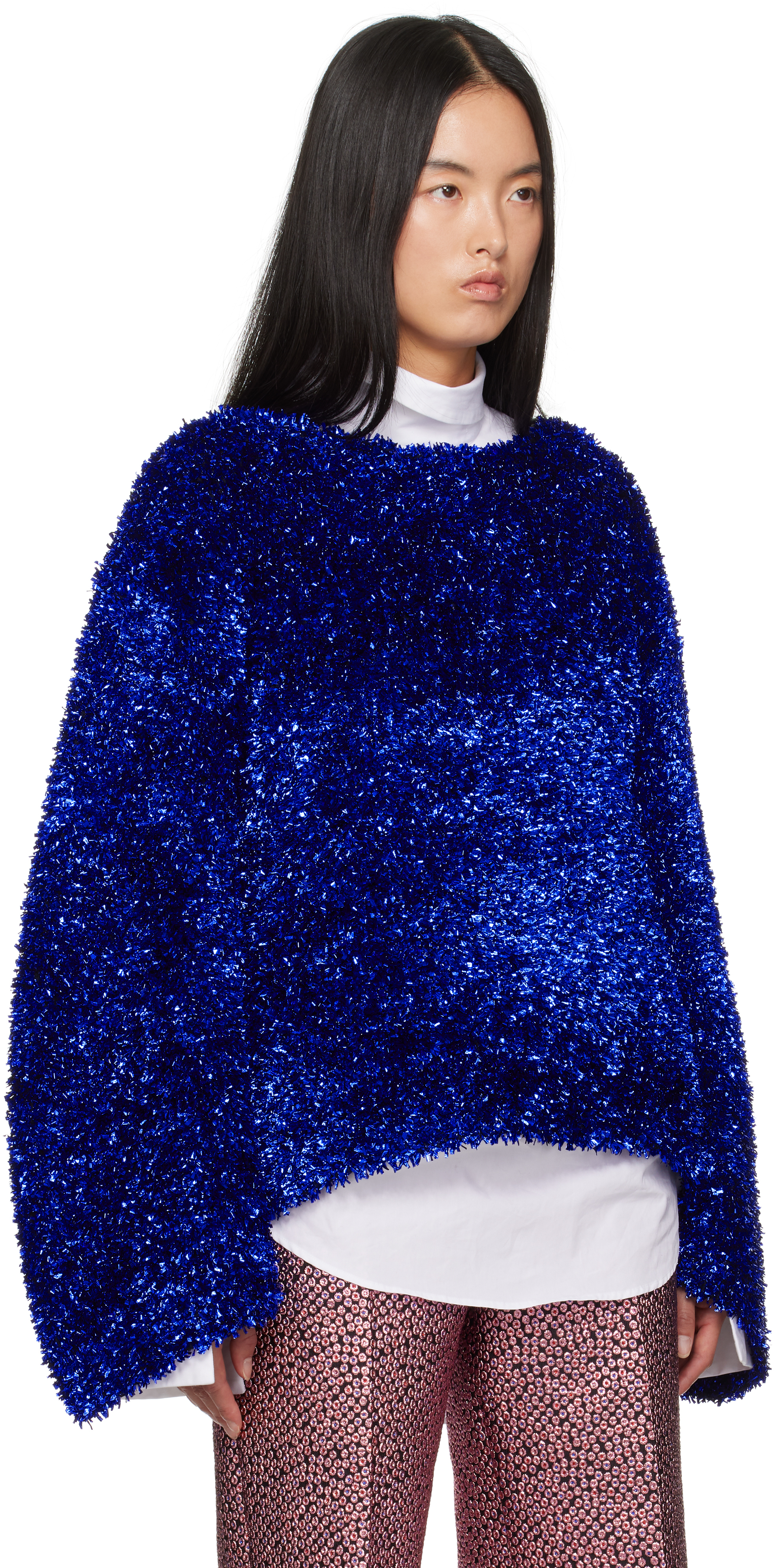 Shop Dries Van Noten Blue Tinsel Sweater In 512 King Blue