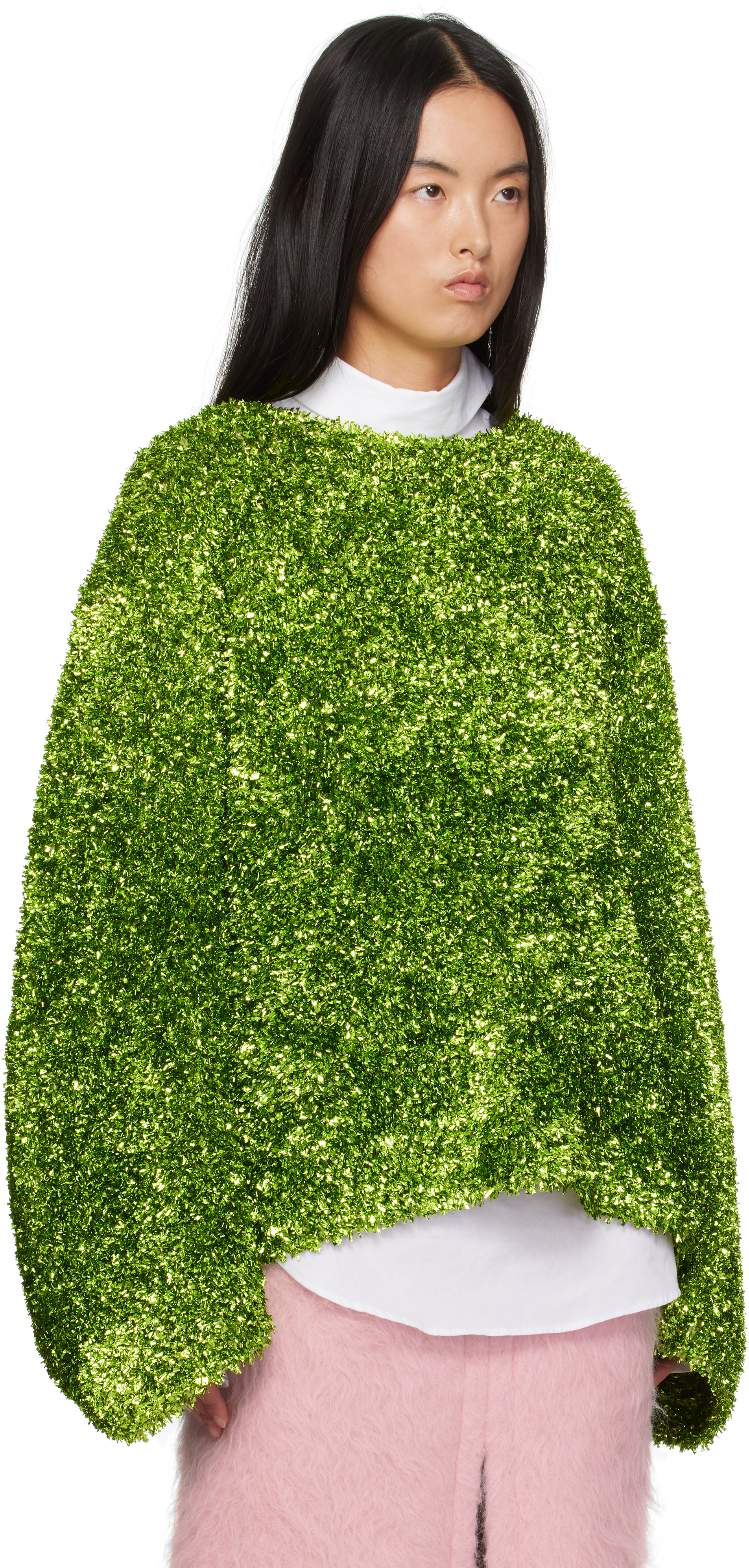 DRIES VAN NOTEN GREEN TINSEL SWEATER 